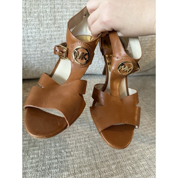 Michael Kors Shoes - Michael Kors Strappy Heels Logo Brown Buckle Y2K Size 9 M 3"